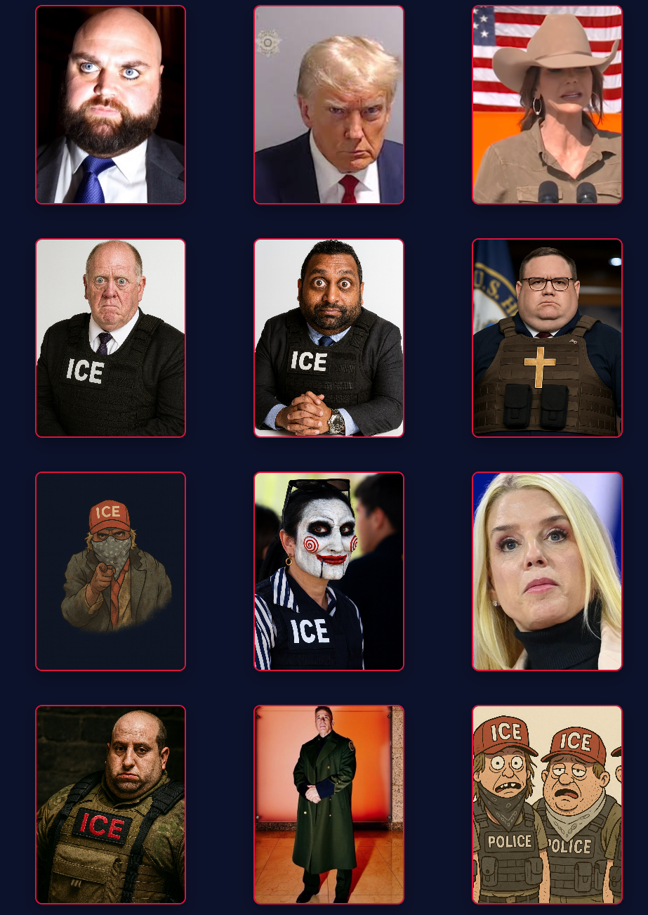 A grid of portraits of administration figures and ICE personnel featured on the Red Hat Resume site